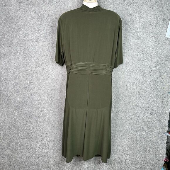 Jones Studio Midi Dress Sz 16W Olive Green Ruched Empire Waist Jersey Knit Comfy - Picture 7 of 15